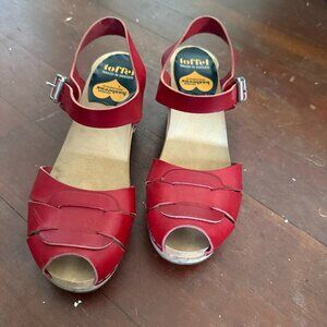cute retro red Swedish Hasbeens sandal heels